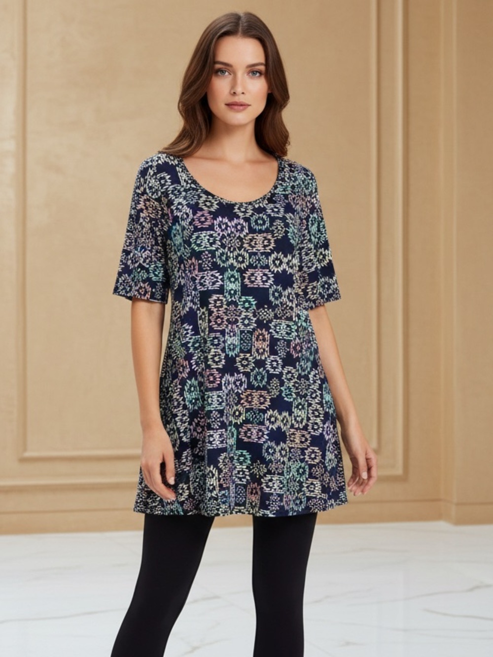 LuLaRoe Navy Tunic Floral Intricate Boho Inspired Patterns